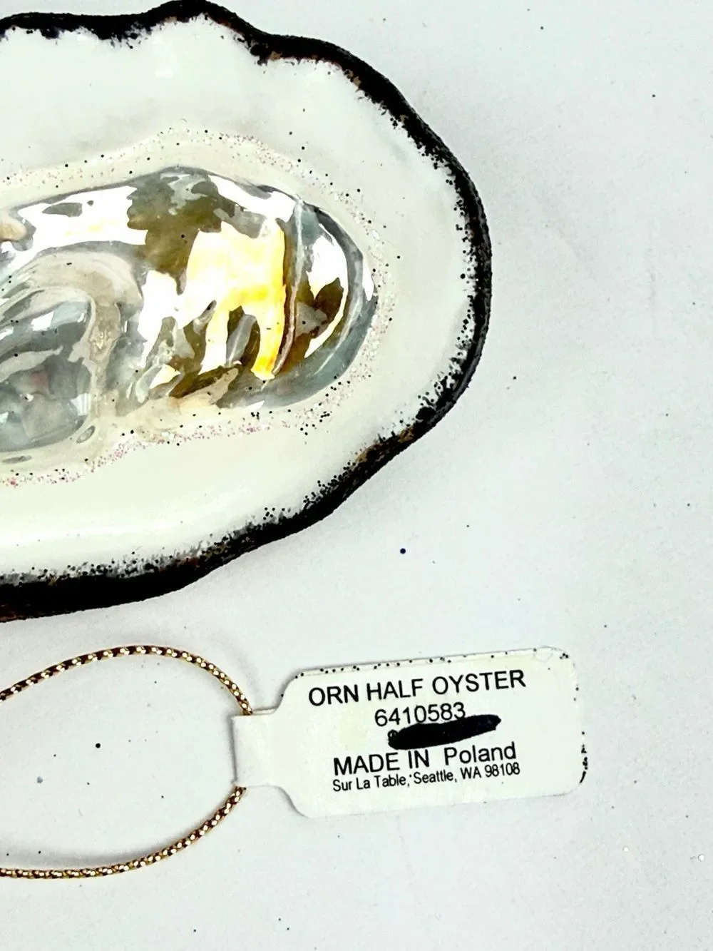 Sur La Table Oyster On The Half Shell  Glass Christmas Ornament made in Poland